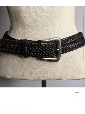 Suzi Roher Black Braided Leather Belt with Silver Buckle